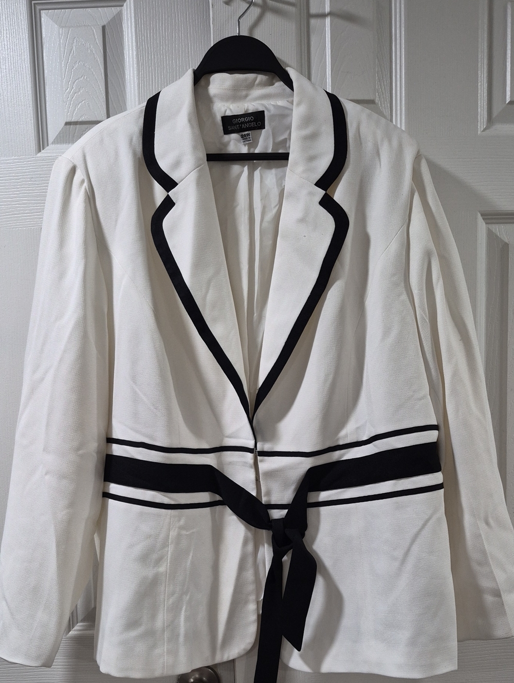 Giorgio Sant'Angelo White Blazer with Black Trim and Waist Tie
